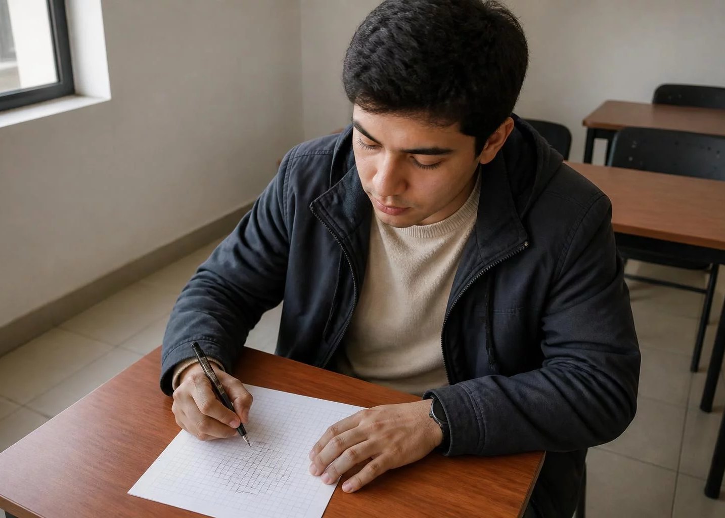 Escritorio visto desde arriba, con un esquema dibujado a mano